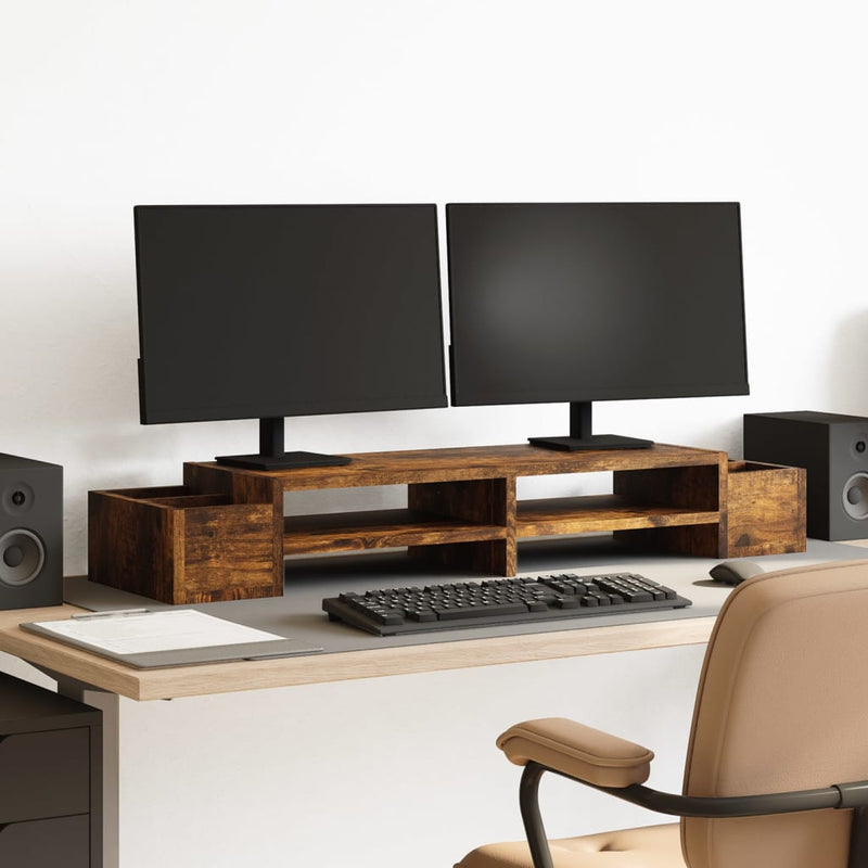 Load image into Gallery viewer, Vidaxl monitorstandaard met opslag 100x27x15 cm hout gerookt eiken
