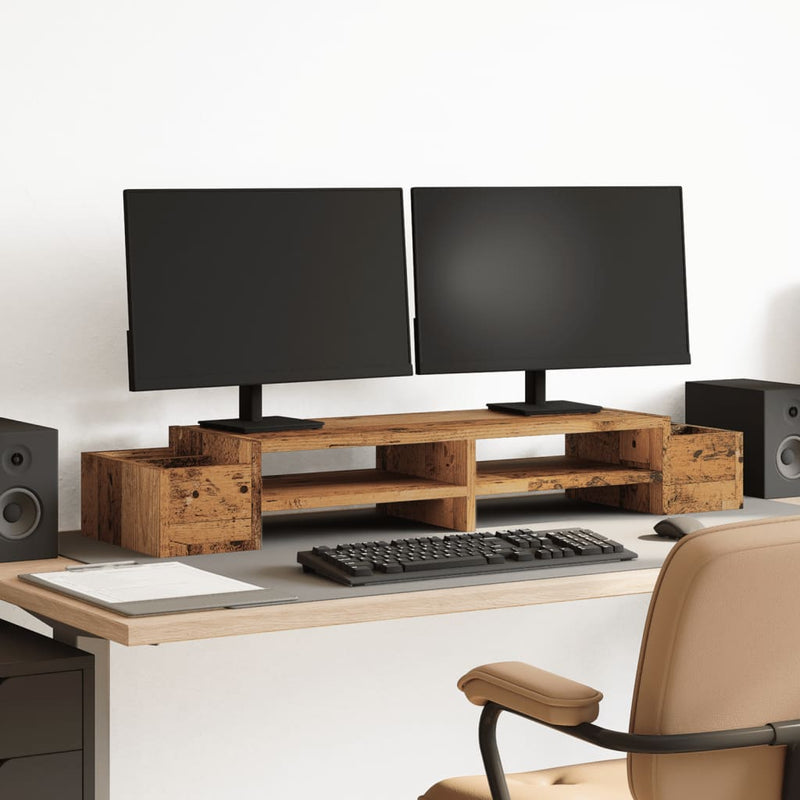 Load image into Gallery viewer, Vidaxl monitorstandaard met opbergruimte 100x27x15 cm hout oud hout
