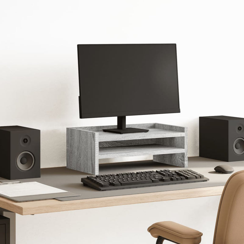 Load image into Gallery viewer, Vidaxl monitorstandaard 42x24x16 cm bewerkt hout grijs sonoma eiken
