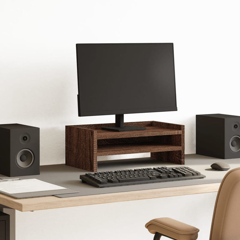 Load image into Gallery viewer, Vidaxl monitorstandaard 42x24x16 cm bewerkt hout bruin eikenkleurig
