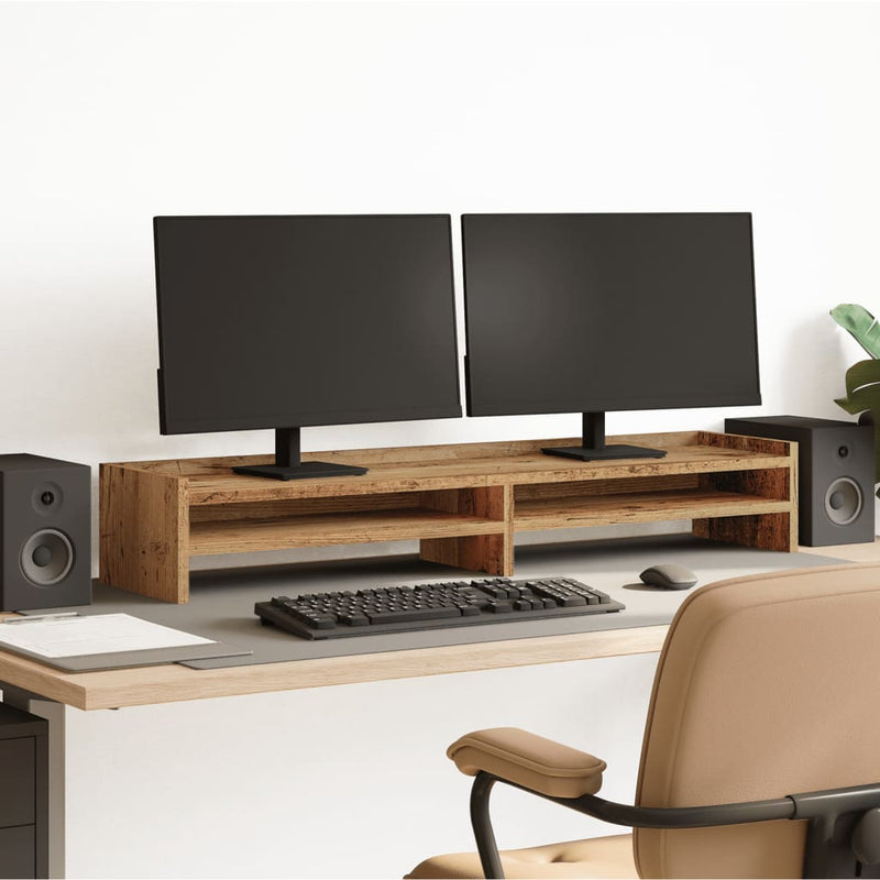 Load image into Gallery viewer, Vidaxl monitorstandaard 100x24x16 cm bewerkt hout oud houtkleurig
