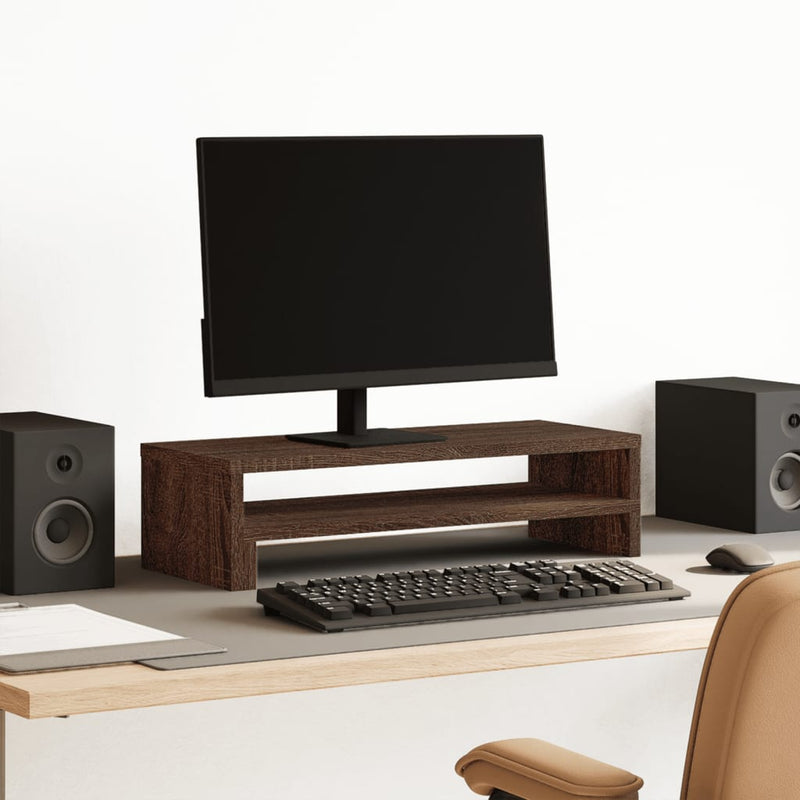 Load image into Gallery viewer, Vidaxl monitorstandaard 54x22x15 cm bewerkt hout bruin eikenkleurig
