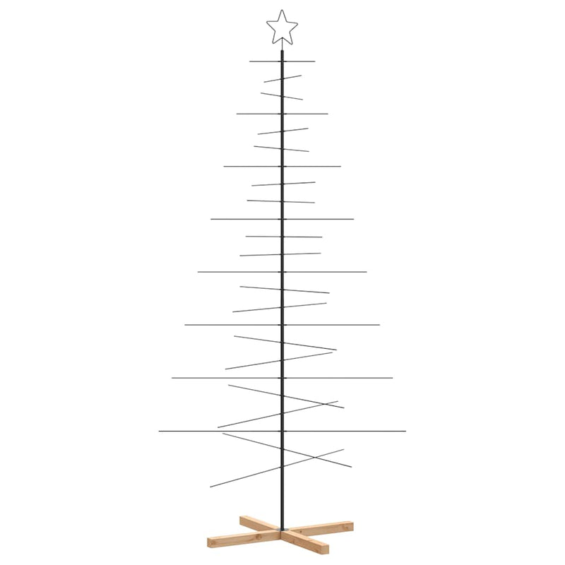 Afbeelding laden in galerijviewer, Vidaxl kerstdecoratie kerstboom met houten basis 210 cm metaal zwart
