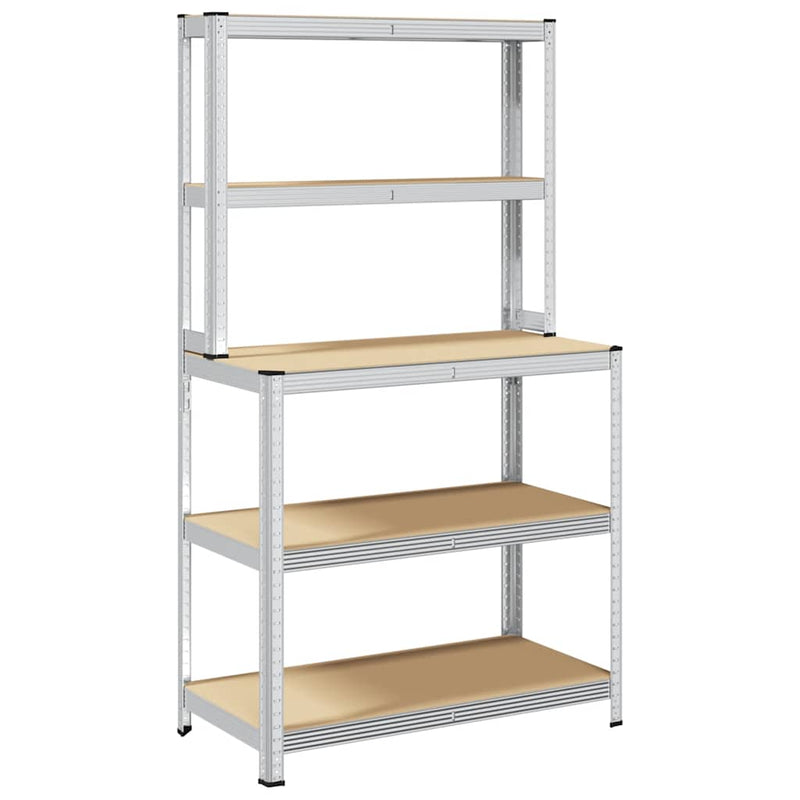 Load image into Gallery viewer, Vidaxl werktafel 5-laags met schappen staal bewerkt hout zilverkleur
