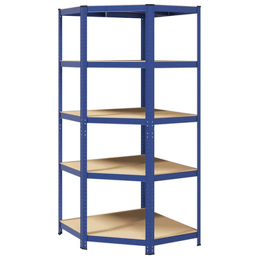 Vidaxl hoekrek 5-laags staal en bewerkt hout blauw