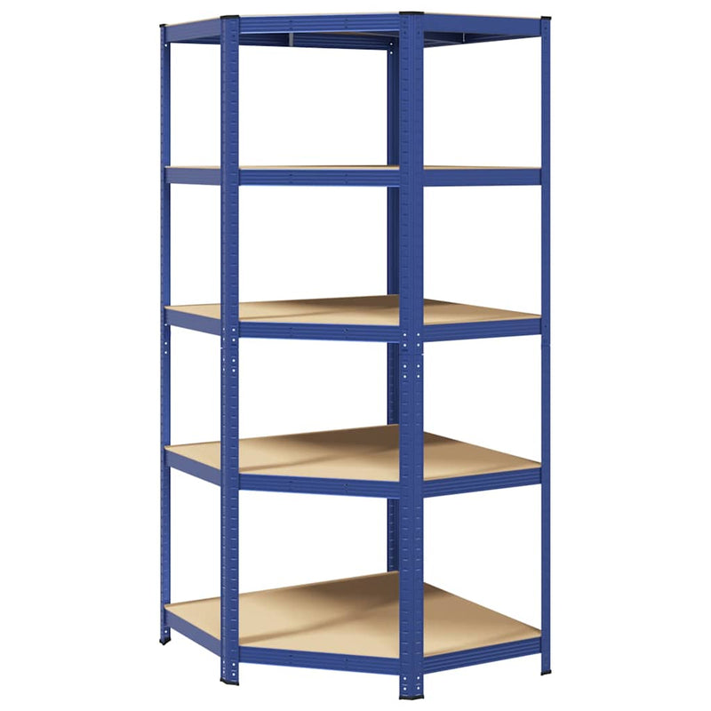 Afbeelding laden in galerijviewer, Vidaxl hoekrek 5-laags staal en bewerkt hout blauw
