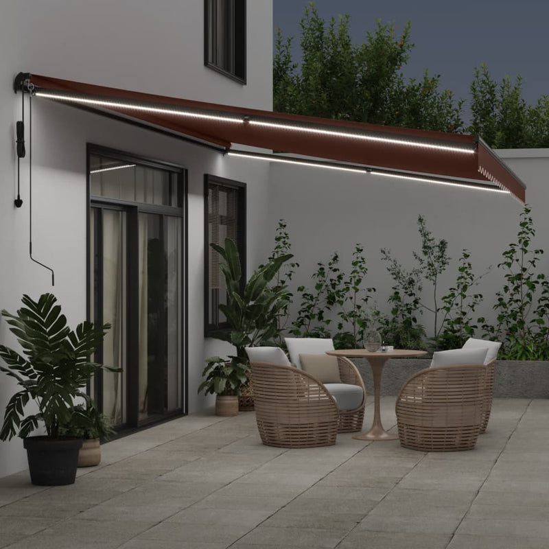 Load image into Gallery viewer, VidaXL Luifel automatisch uittrekbaar met LED's 600x300 cm bruin
