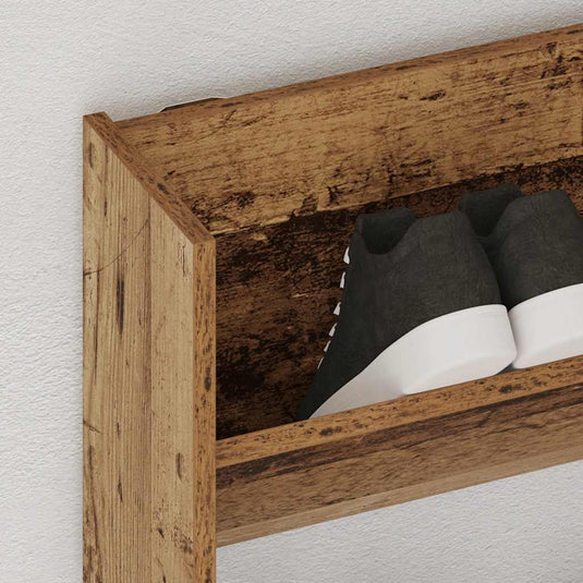 Vidaxl wandschoenenkast 80x18x90 cm bewerkt hout oud houtkleurig