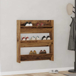 Vidaxl wandschoenenkast 80x18x90 cm bewerkt hout oud houtkleurig