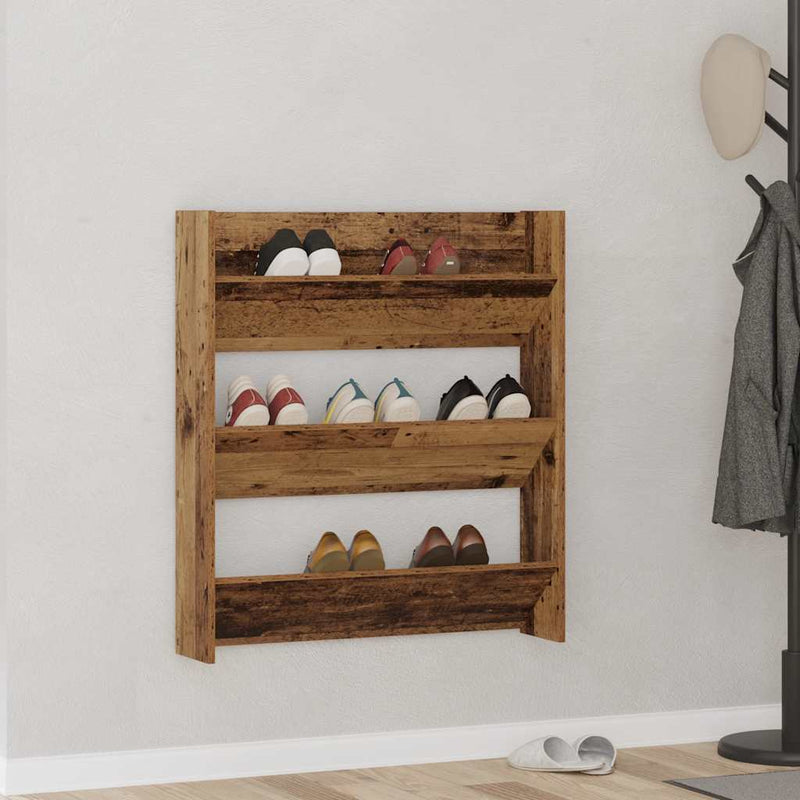 Load image into Gallery viewer, Vidaxl wandschoenenkast 80x18x90 cm bewerkt hout oud houtkleurig
