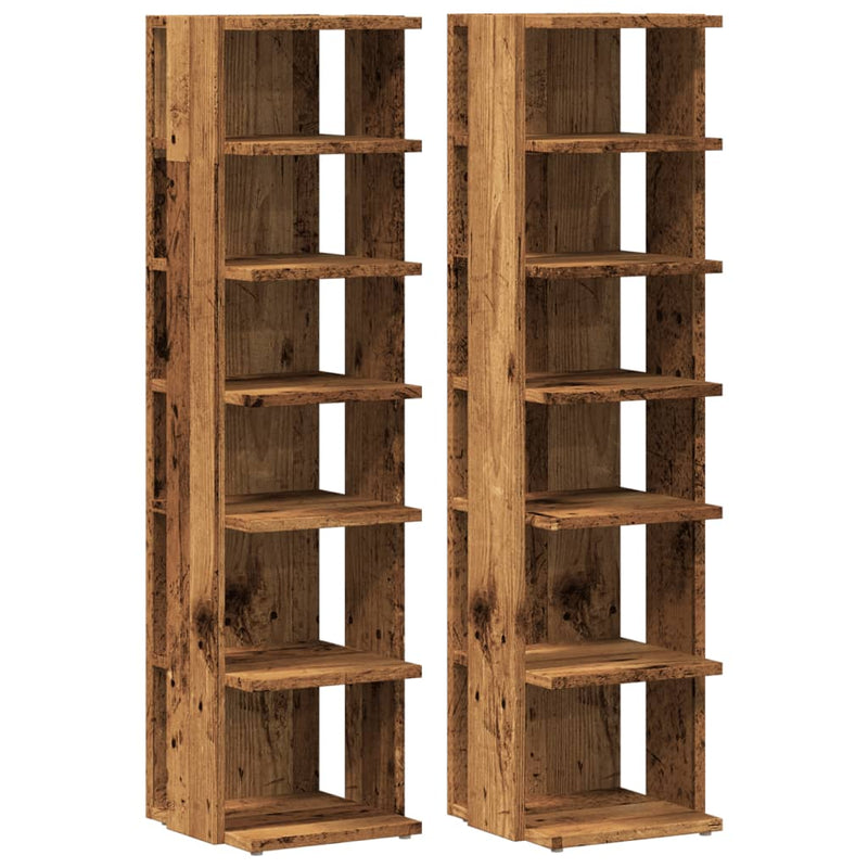 Load image into Gallery viewer, Vidaxl schoenenkasten 2 st 28x27x102 cm bewerkt hout oud houtkleurig
