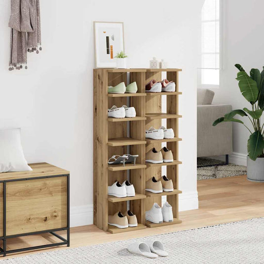 Vidaxl schoenenkasten 2 st 28x27x102 cm bewerkt hout artisanaal eiken