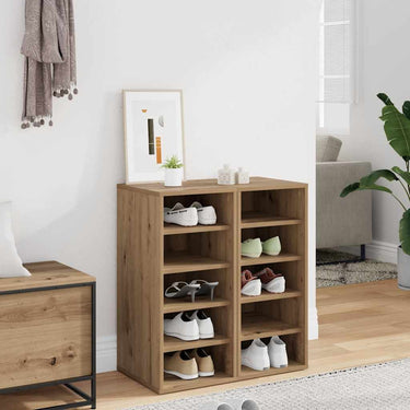 Vidaxl schoenenkasten 2 st 32x35x70 cm bewerkt hout artisanaal eiken