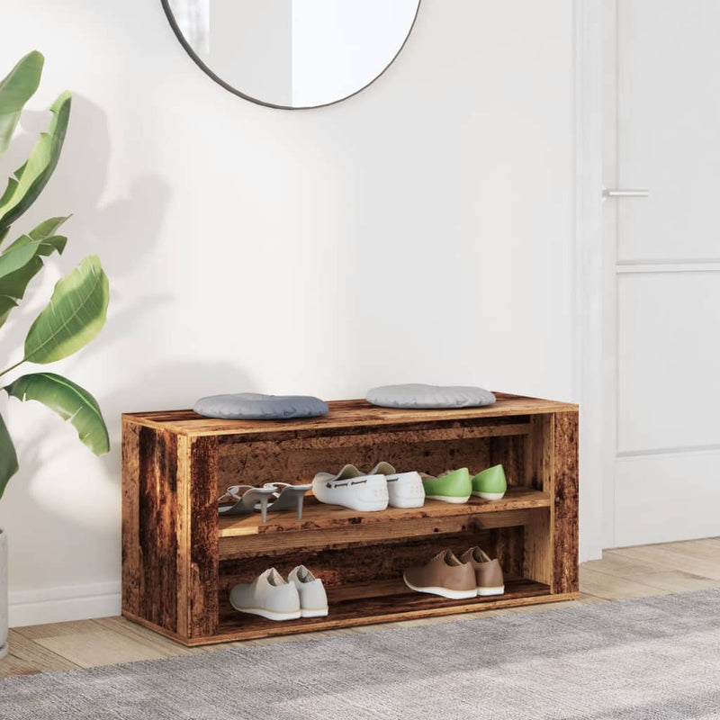 Load image into Gallery viewer, Vidaxl schoenenbank 100x35x45 cm bewerkt hout oud houtkleurig
