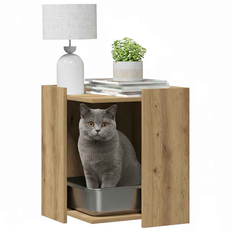 Load image into Gallery viewer, Vidaxl kattenbakkast 42x42x51 cm bewerkt hout artisanaal eikenkleurig
