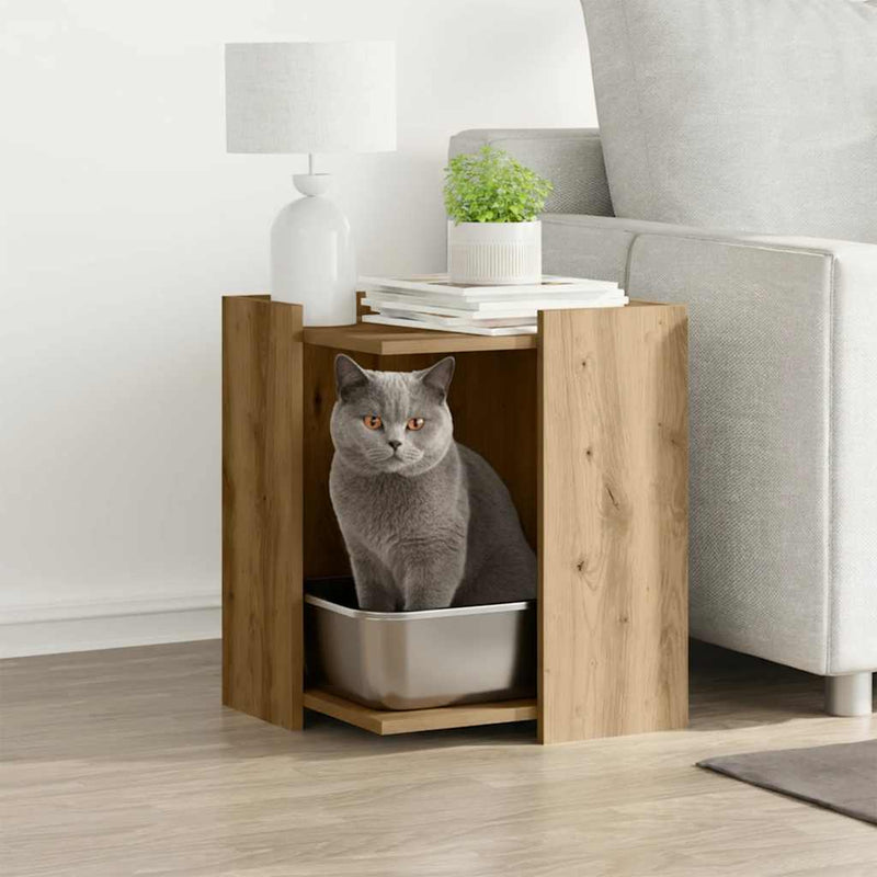 Load image into Gallery viewer, Vidaxl kattenbakkast 42x42x51 cm bewerkt hout artisanaal eikenkleurig
