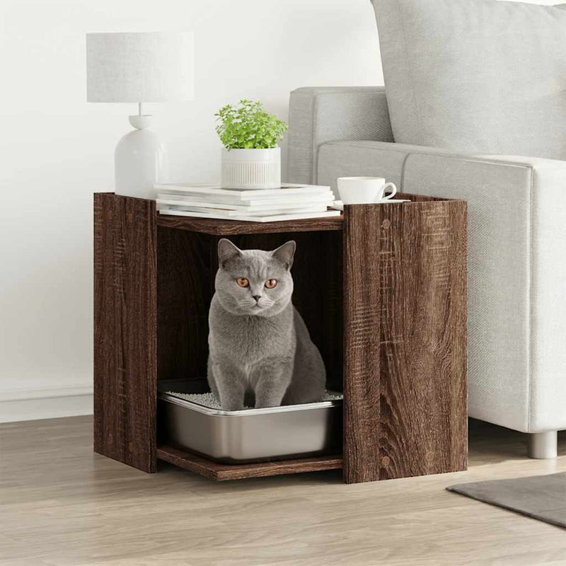 Load image into Gallery viewer, Vidaxl kattenbakkast 53x53x51 cm bewerkt hout bruin eikenkleurig
