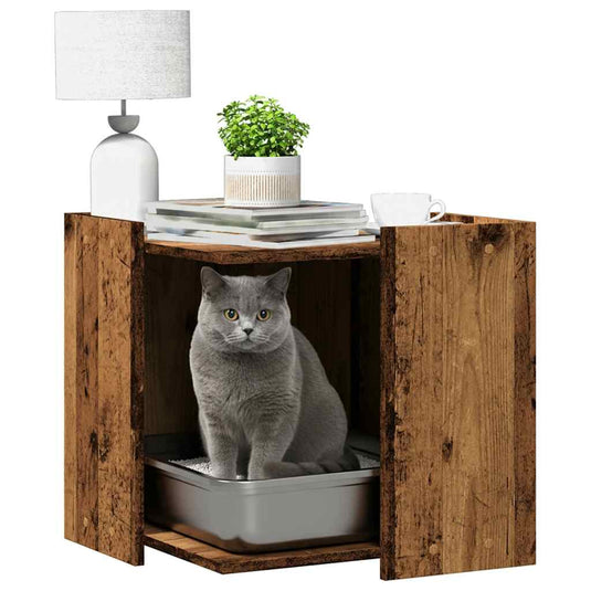 Vidaxl kattenbakkast 53x53x51 cm bewerkt hout oud houtkleurig