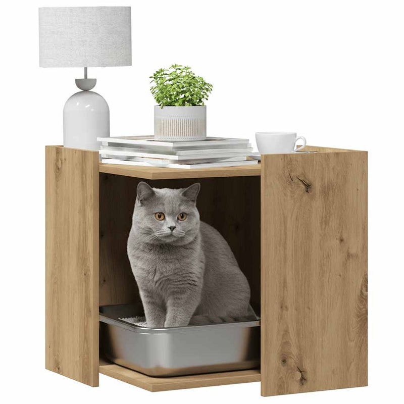 Chargez l'image dans la visionneuse de la galerie, Vidaxl kattenbakkast 53x53x51 cm bewerkt hout artisanaal eikenkleurig
