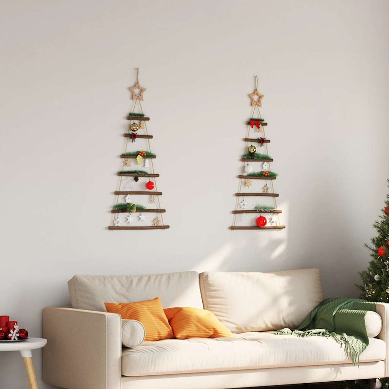 Chargez l'image dans la visionneuse de la galerie, Vidaxl hangende kerstbomen met topsterren 2 st 42x90 cm natuurlijke tak
