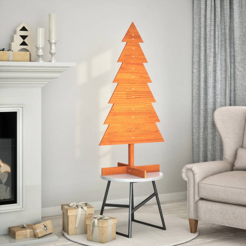 Load image into Gallery viewer, Vidaxl kerstdecoratie kerstboom 120 cm massief grenenhout wasbruin
