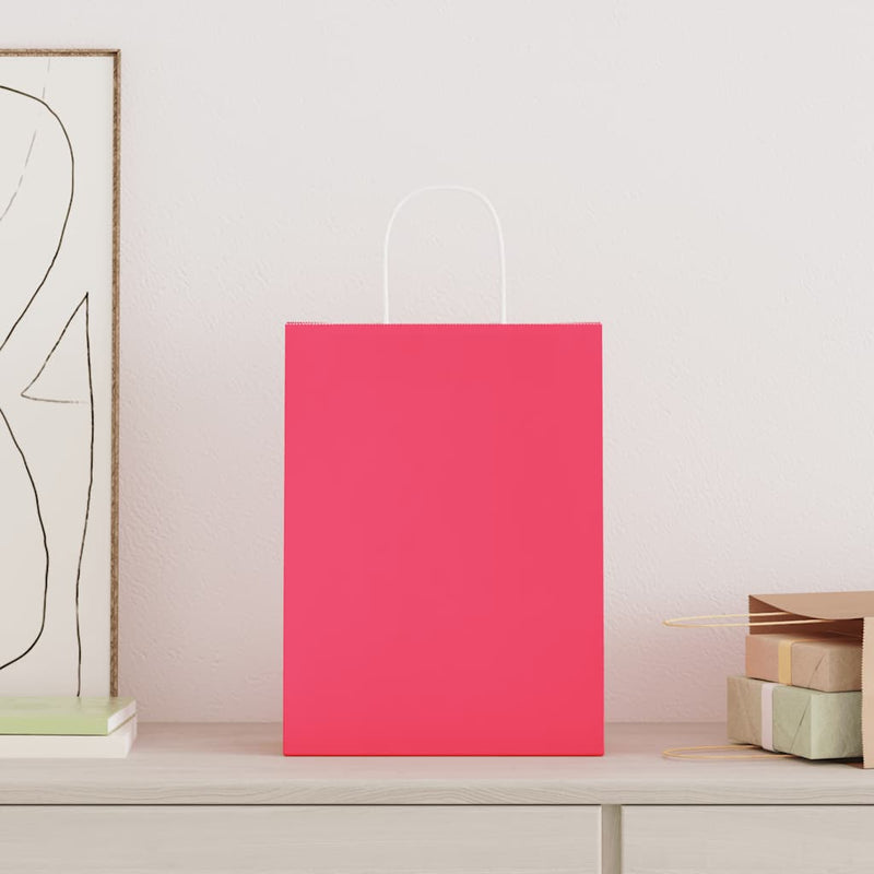 Chargez l'image dans la visionneuse de la galerie, Vidaxl papieren zakken 50 st met hengsels 26x12x35 cm roze
