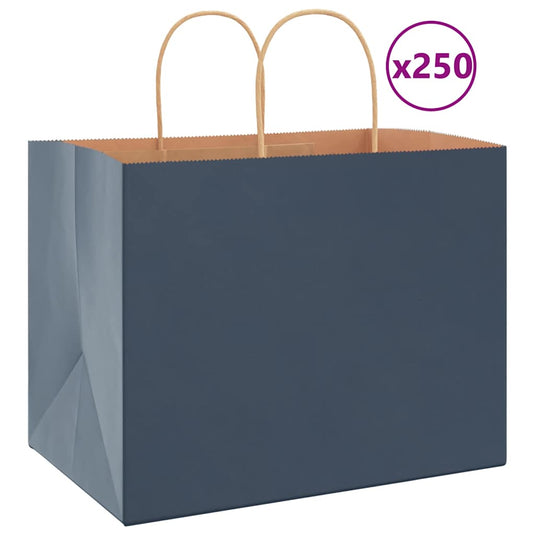 Vidaxl papieren zakken 250 st met hengsels 32x22x24 cm blauw