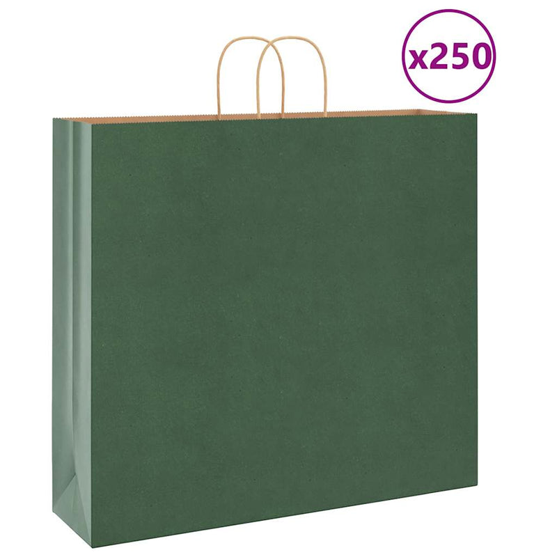 Chargez l'image dans la visionneuse de la galerie, Vidaxl papieren zakken 250 st met hengsels 54x15x49 cm groen
