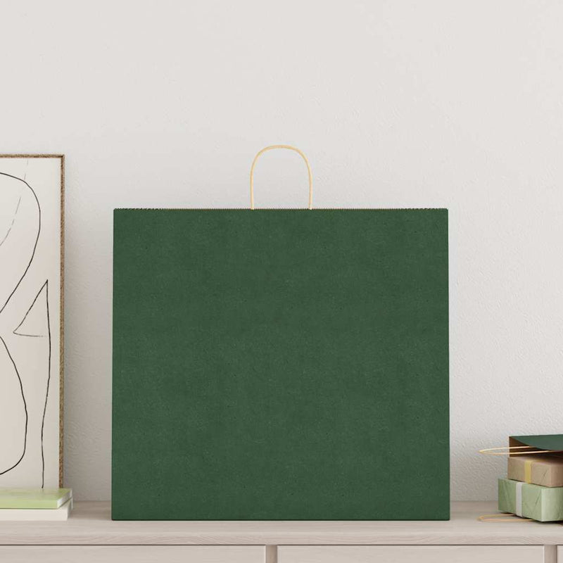 Chargez l'image dans la visionneuse de la galerie, Vidaxl papieren zakken 250 st met hengsels 54x15x49 cm groen
