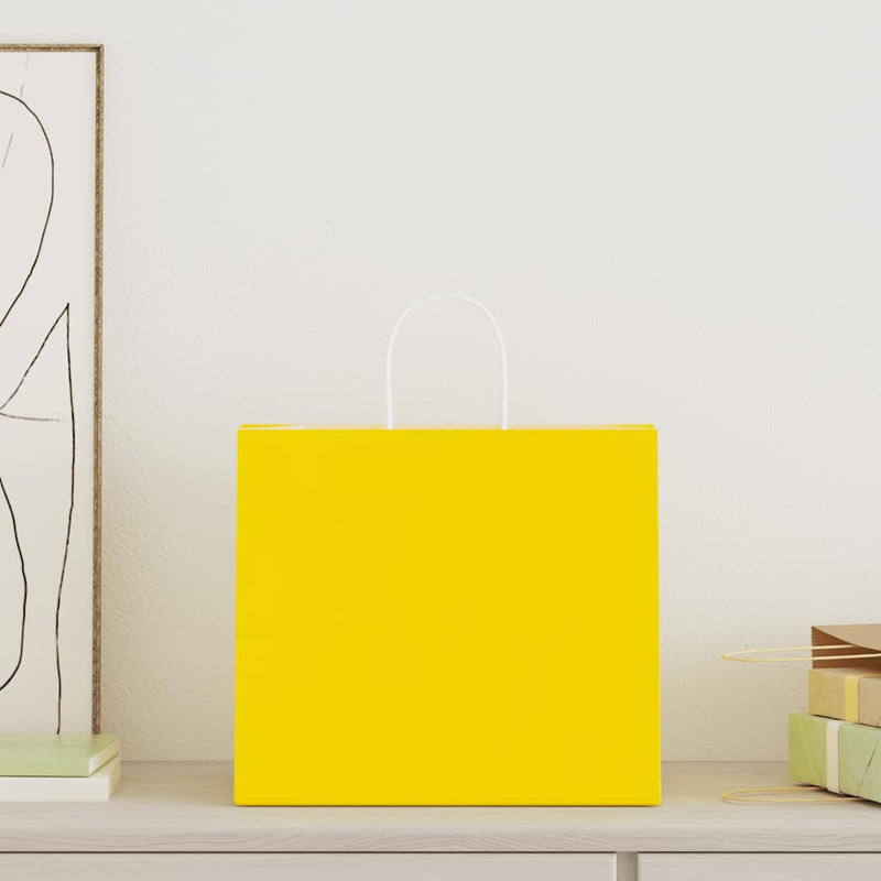 Afbeelding laden in galerijviewer, Vidaxl papieren zakken 250 st met hengsels 32x22x28 cm geel
