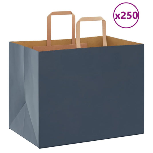 Vidaxl papieren zakken 250 st met hengsels 32x22x24 cm blauw