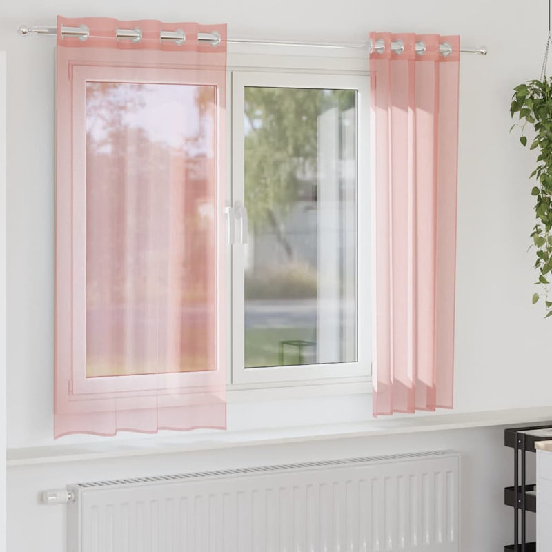 Afbeelding laden in galerijviewer, Vidaxl gordijnen voile met doorvoertules 2 st 140x175 cm roze
