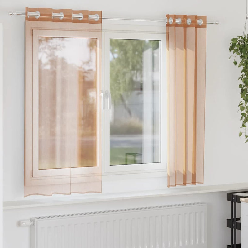 Afbeelding laden in galerijviewer, Vidaxl gordijnen voile met doorvoertules 2 st terracotta
