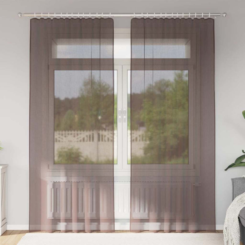 Chargez l'image dans la visionneuse de la galerie, Vidaxl gordijnen voile met roedezakken 2 st bruin
