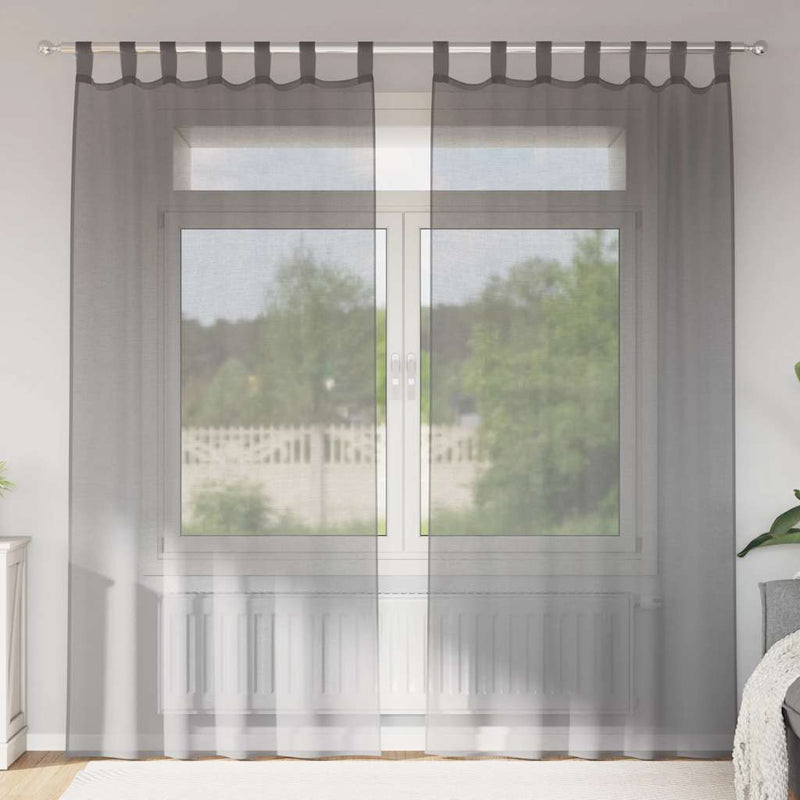 Chargez l'image dans la visionneuse de la galerie, Vidaxl gordijnen voile met lussen 2 st 140x245 cm donkergrijs
