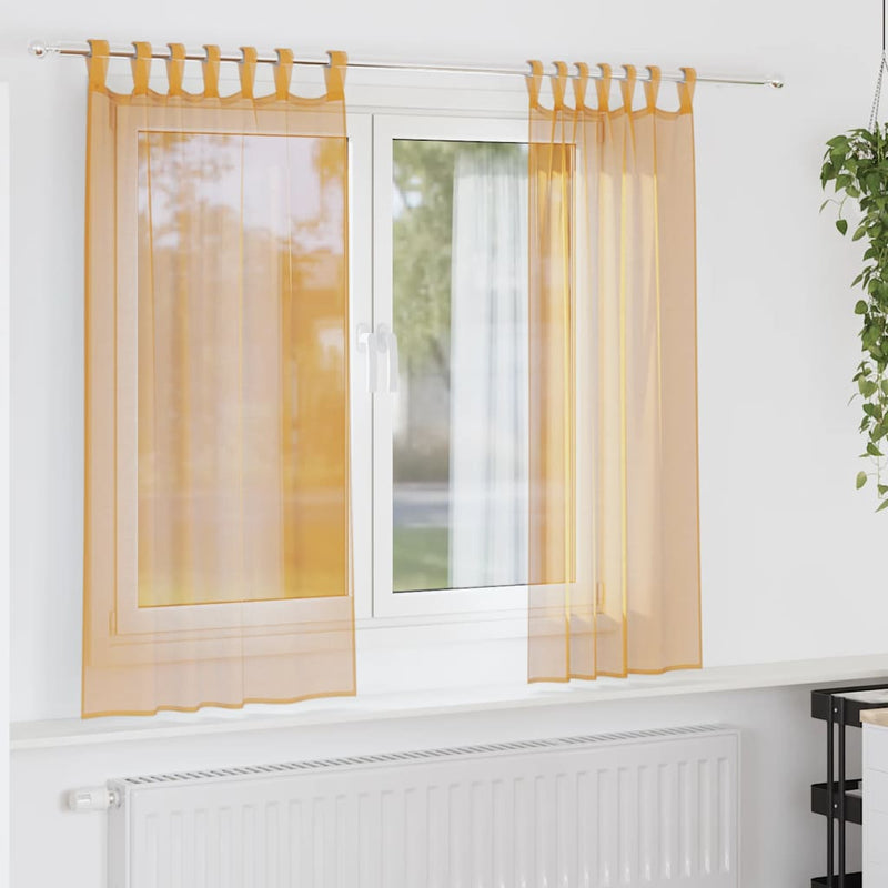 Chargez l'image dans la visionneuse de la galerie, Vidaxl gordijnen voile met lussen 2 st 140x140 cm oranje
