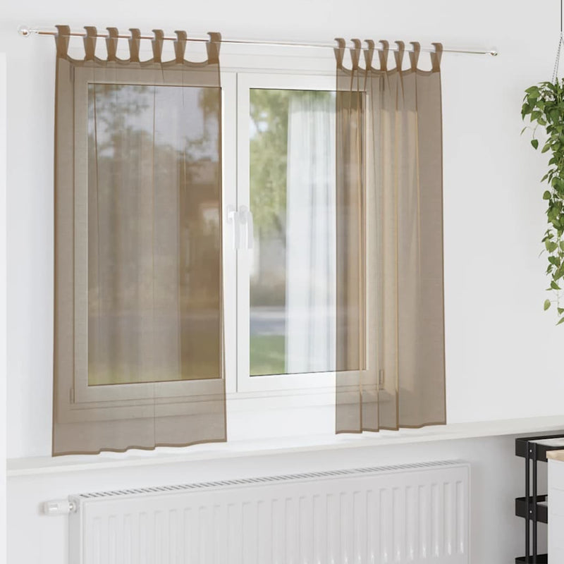 ギャラリービューアに画像をロードする, Vidaxl gordijnen voile met lussen 2 st 140x140 cm lichtbruin
