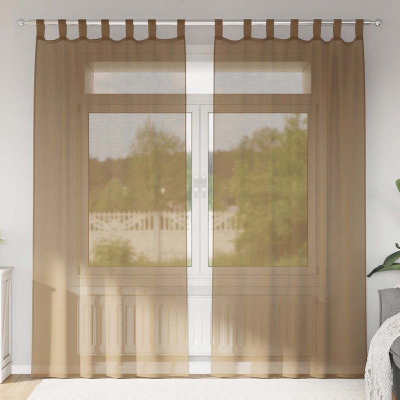 Chargez l'image dans la visionneuse de la galerie, Vidaxl gordijnen voile met lussen 2 st 140x225 cm lichtbruin
