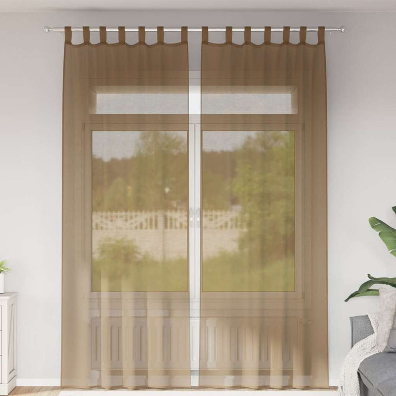 Chargez l'image dans la visionneuse de la galerie, Vidaxl gordijnen voile met lussen 2 st 140x260 cm lichtbruin
