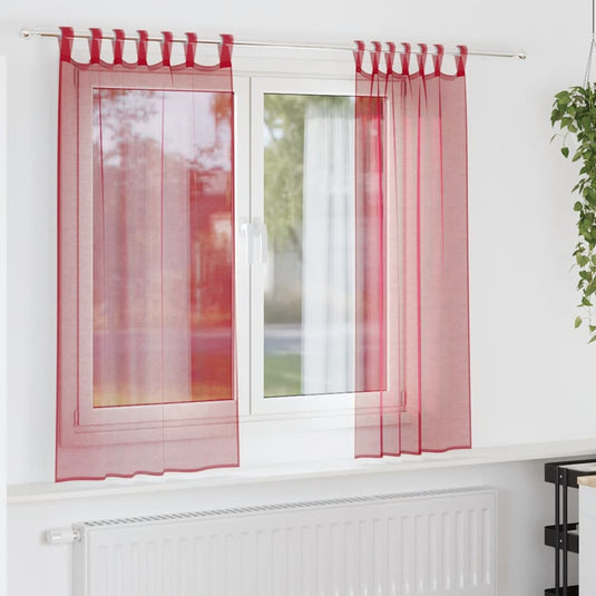 Vidaxl gordijnen voile met lussen 2 st 140x140 cm wijnrood