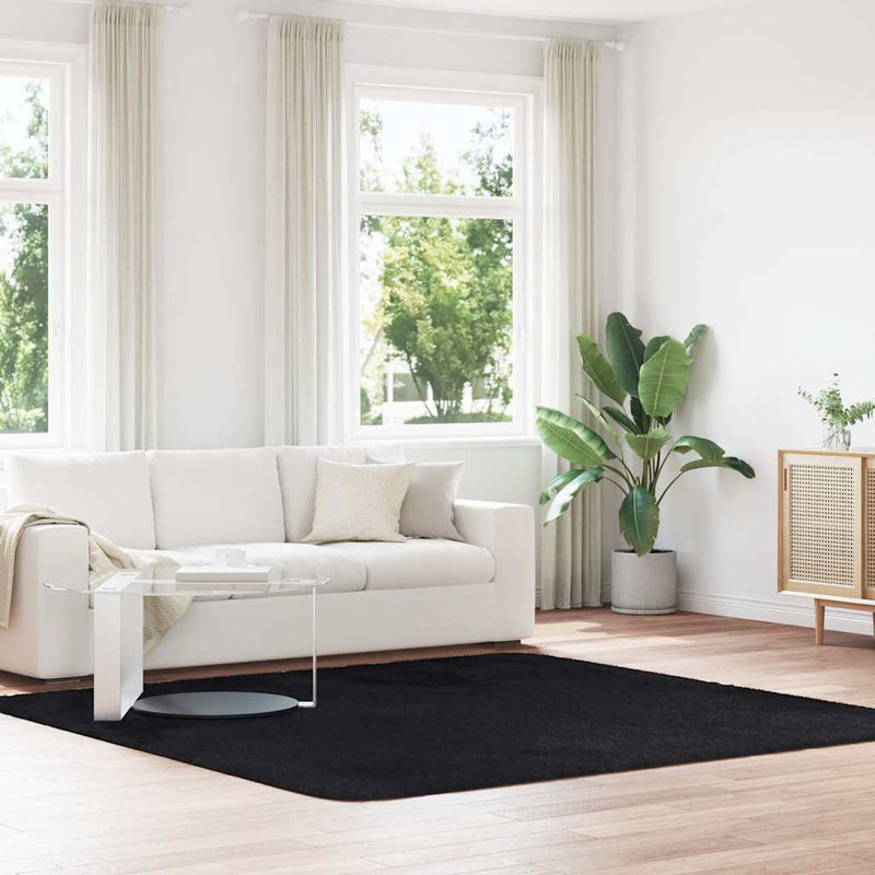 Afbeelding laden in galerijviewer, Vidaxl hoogpolig vloerkleed navarra 240x240 cm polyester zwart
