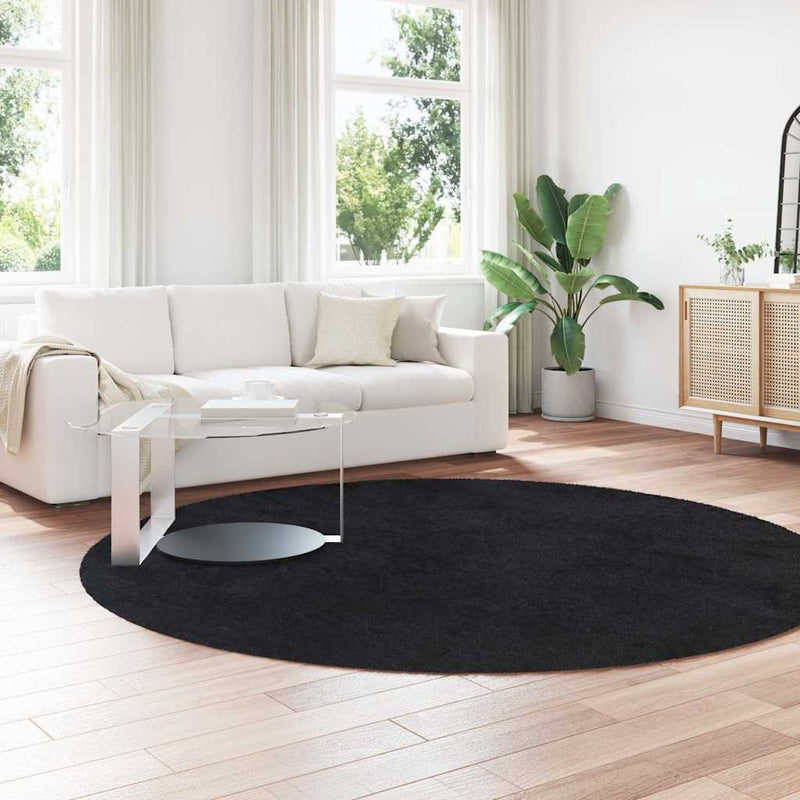 Afbeelding laden in galerijviewer, Vidaxl hoogpolig vloerkleed navarra 240x240 cm polyester zwart
