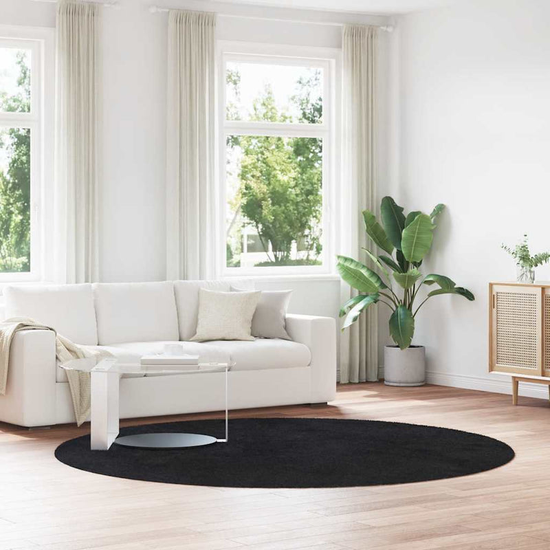 Afbeelding laden in galerijviewer, Vidaxl hoogpolig vloerkleed navarra 240x240 cm polyester zwart
