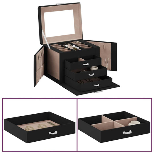 Vidaxl sieradendoosje 4-laags spiegel afsluitbaar 22,5x17,5x16,5 cm