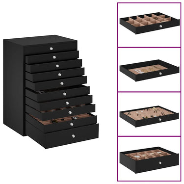 Vidaxl sieradendoos 10-laags met horlogehouders zwart 29x20,5x40,5 cm