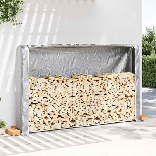 Vidaxl haardhoutrek met regenhoes 250x25x150 cm gegalvaniseerd staal
