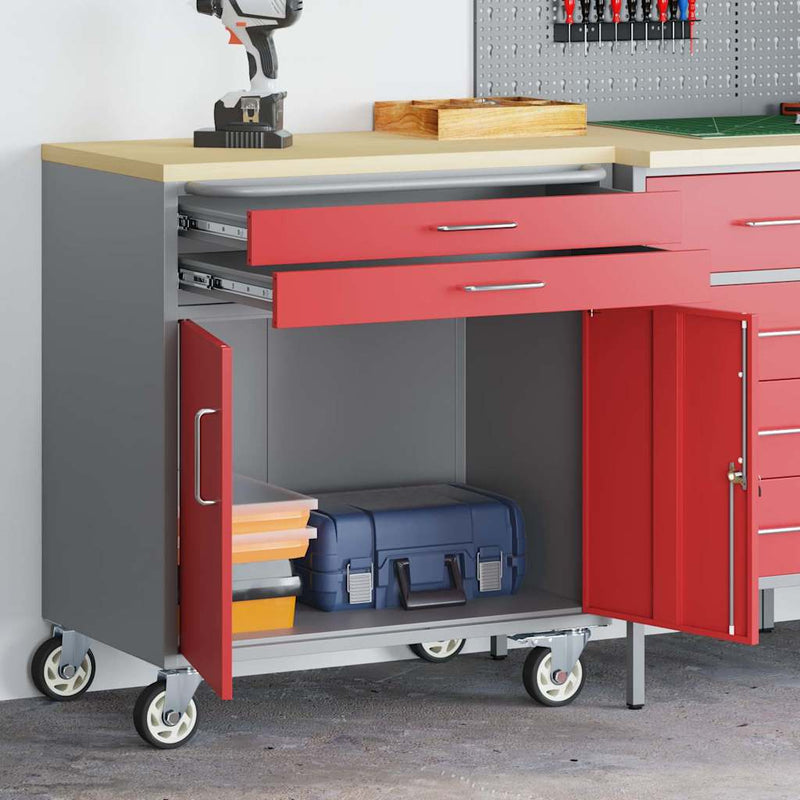 ギャラリービューアに画像をロードする, Vidaxl werkbank rood en grijs 75 x 45 x 85 cm engineered hout en staal
