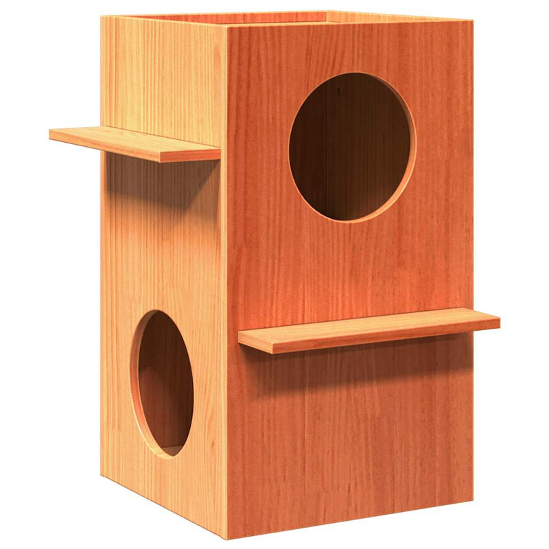 Load image into Gallery viewer, Vidaxl kattenhuis 43x43x60 cm massief grenenhout wasbruin
