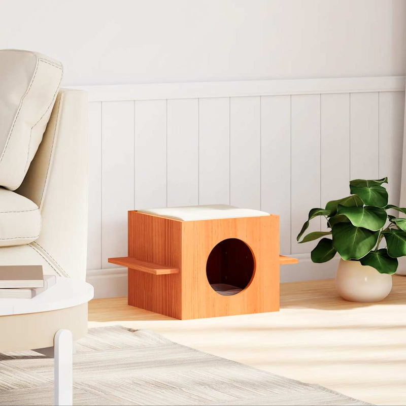 Load image into Gallery viewer, Vidaxl kattenhuis 51x35x30 cm massief grenenhout wasbruin
