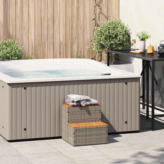 Vidaxl hottub-opstap 50x50x50,5cm poly rattan massief acaciahout grijs
